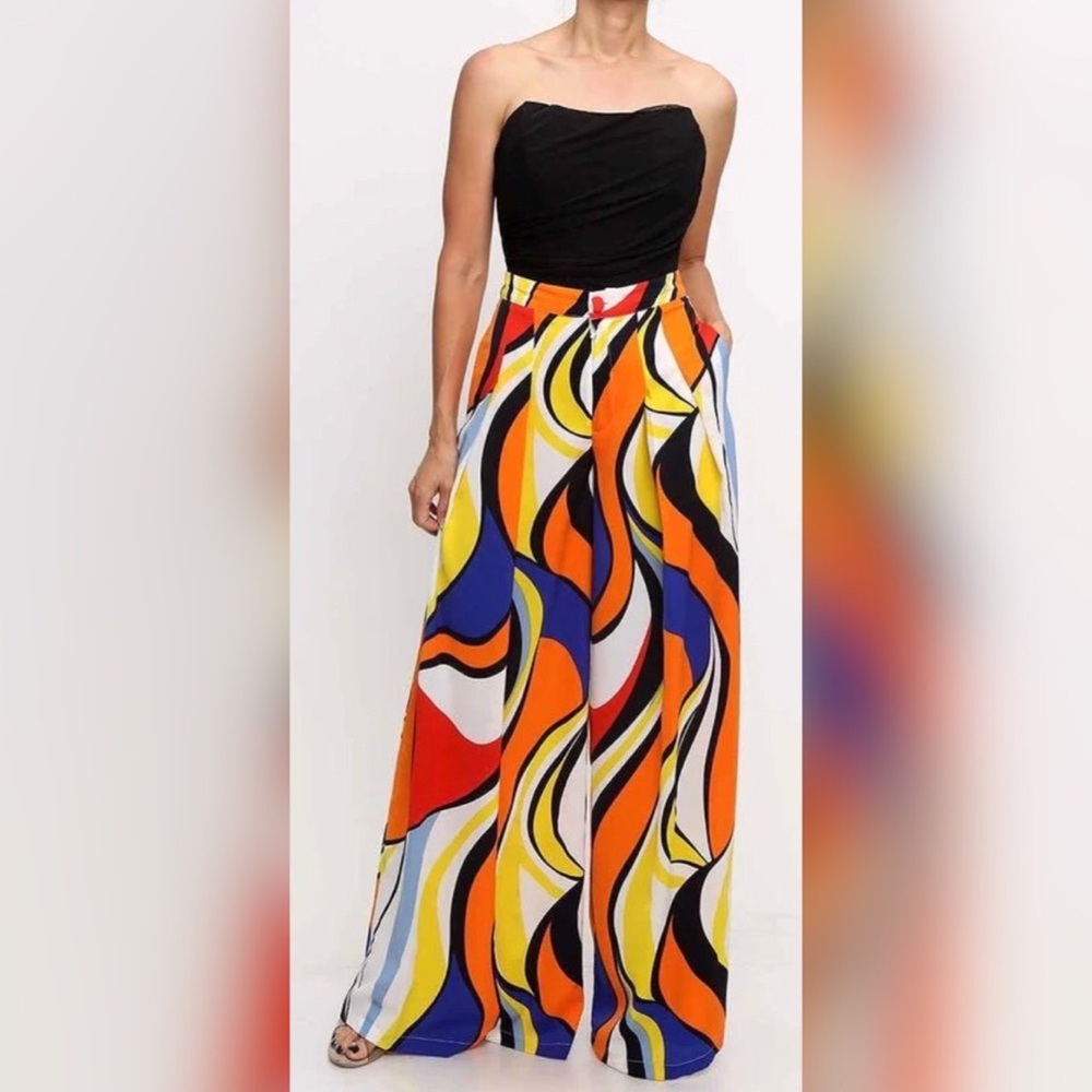 Women’s Colorful Wide Leg Dress Pants with Pockets Size Large